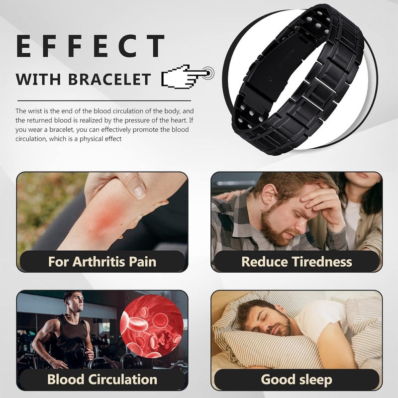 Feraco Magnetic Bracelets for Men, Titanium Steel Bracelets with 3X Ultra Strenth Neodymium Magnets, Adjustable Health Gift (Black) - Image 5